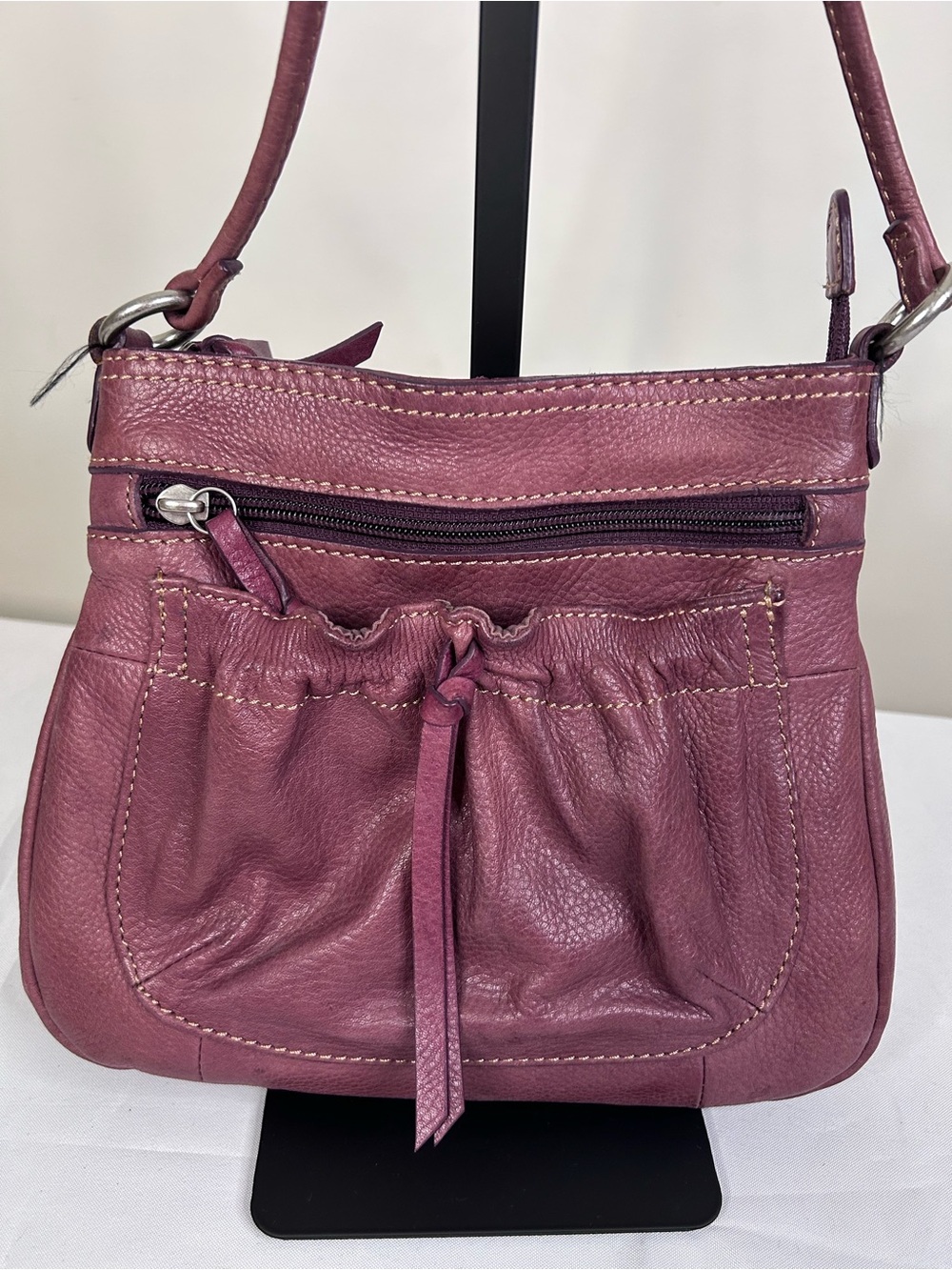 Fossil Mauve Leather Drawstring Crossbody Bag